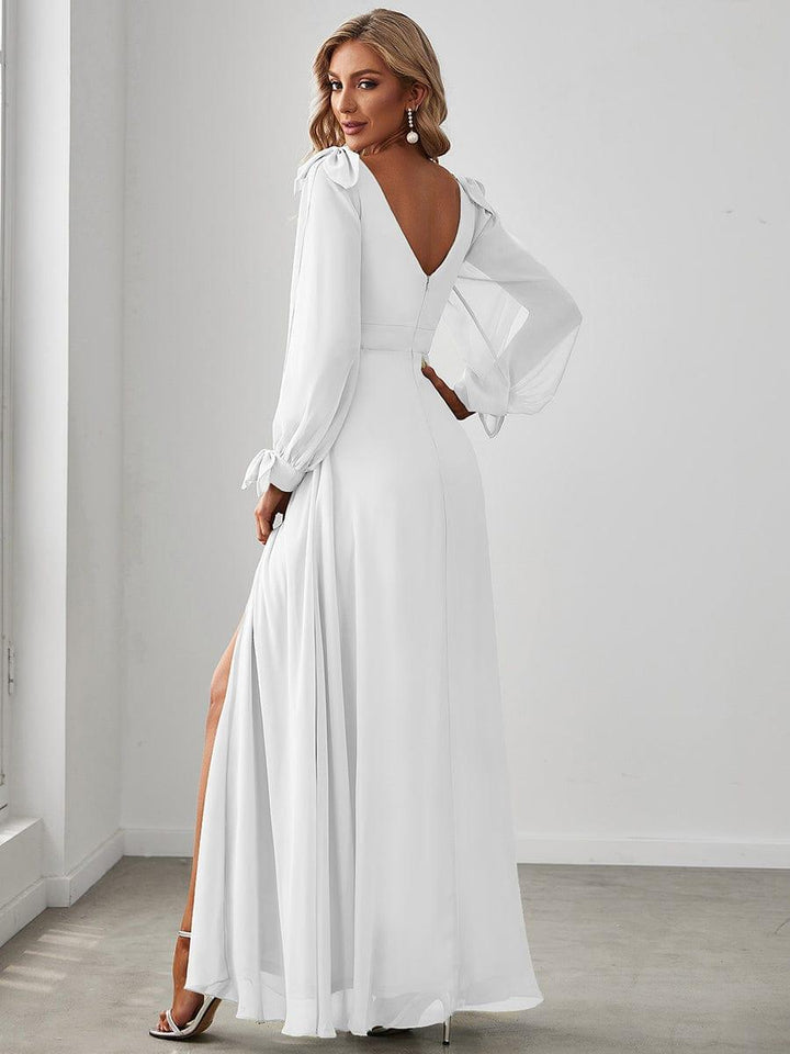 ever IVORY|Open Lantern Sleeve A-Line Mother of the Bride Dress