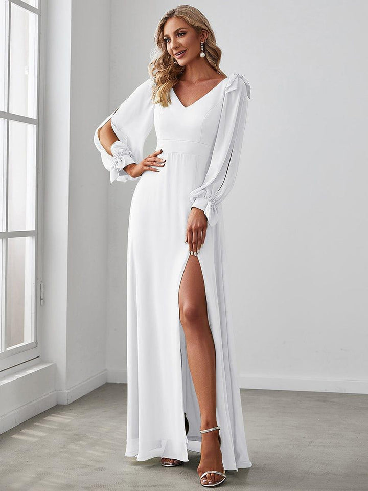 ever IVORY|Open Lantern Sleeve A-Line Mother of the Bride Dress