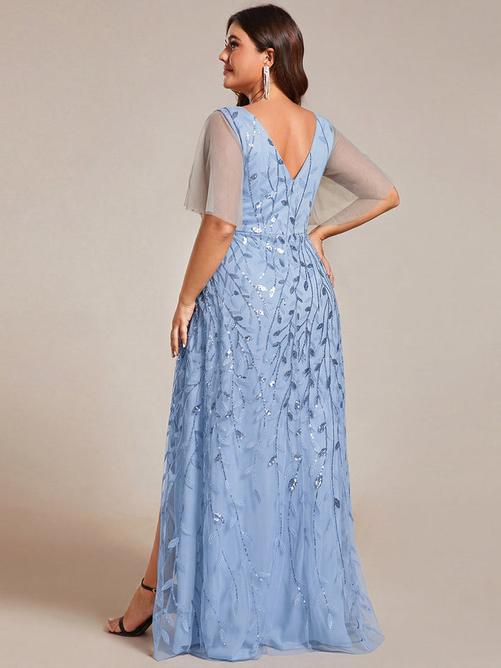 ever ALIX|Short Sleeves Sequin High Low V-Neck Midi Formal Wedding Guest Dress