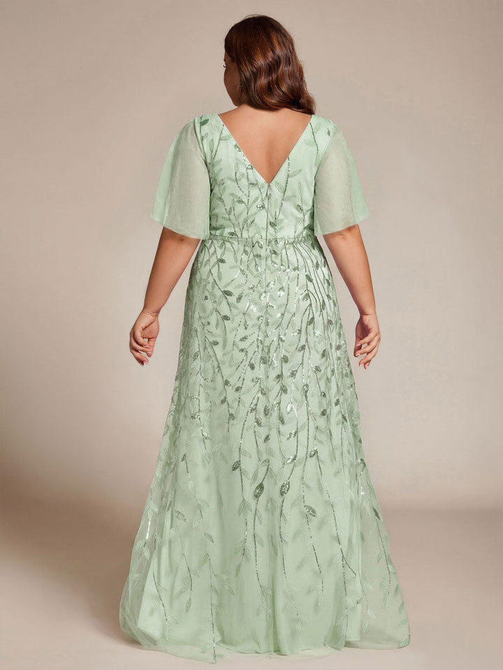 ever ALIX|Short Sleeves Sequin High Low V-Neck Midi Formal Wedding Guest Dress