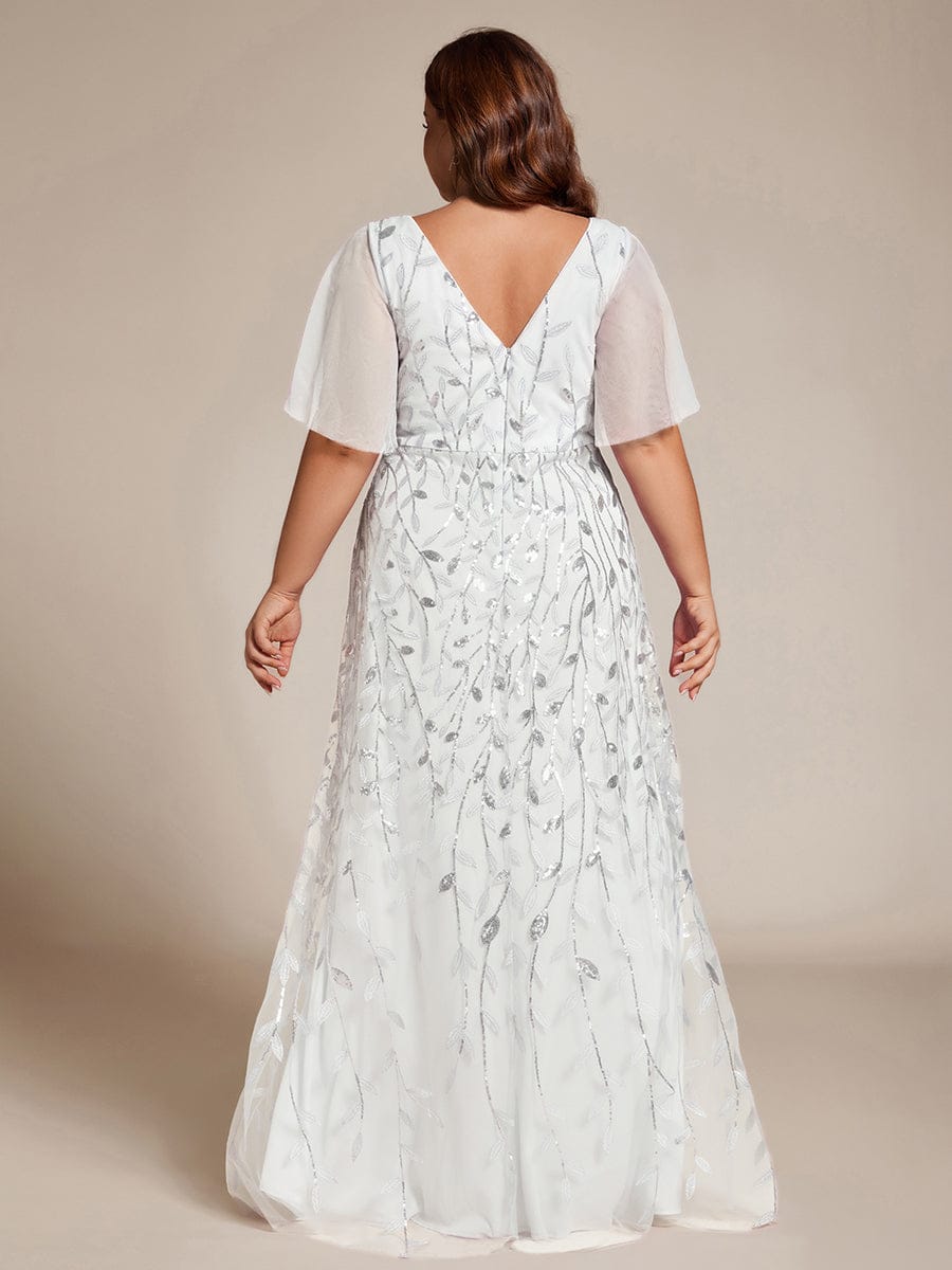 ever ALIX|Short Sleeves Sequin High Low V-Neck Midi Formal Wedding Guest Dress