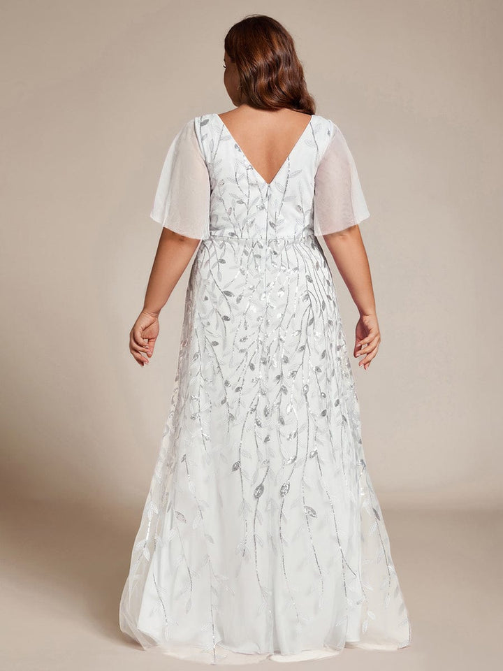 ever ALIX|Short Sleeves Sequin High Low V-Neck Midi Formal Wedding Guest Dress