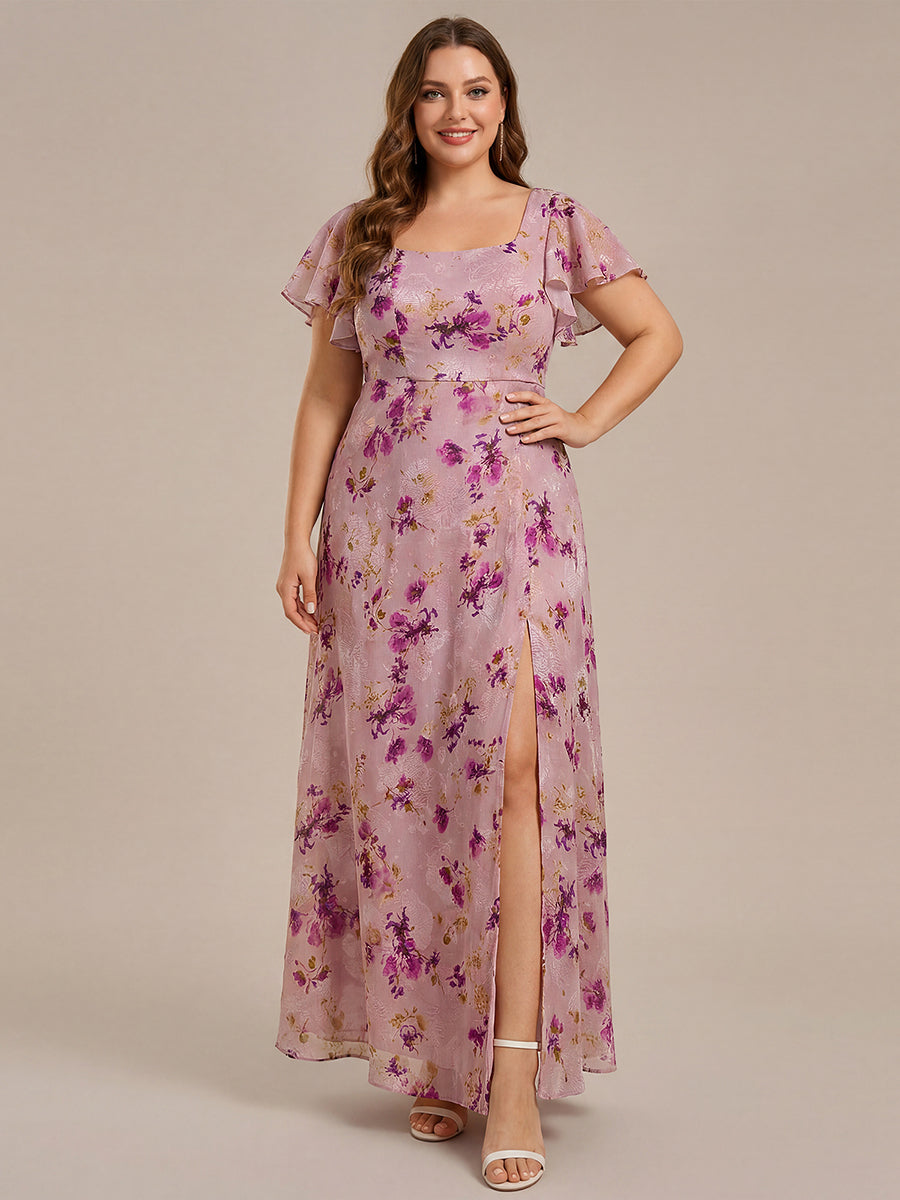 ever WISTERIA|Floral Print Flutter Sleeve Side Split Maxi Formal Dress