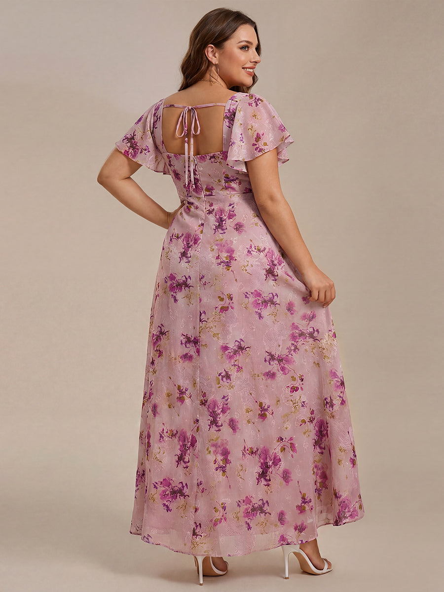ever WISTERIA|Floral Print Flutter Sleeve Side Split Maxi Formal Dress