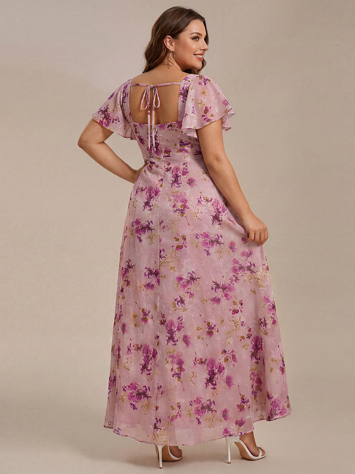 ever WISTERIA|Floral Print Flutter Sleeve Side Split Maxi Formal Dress