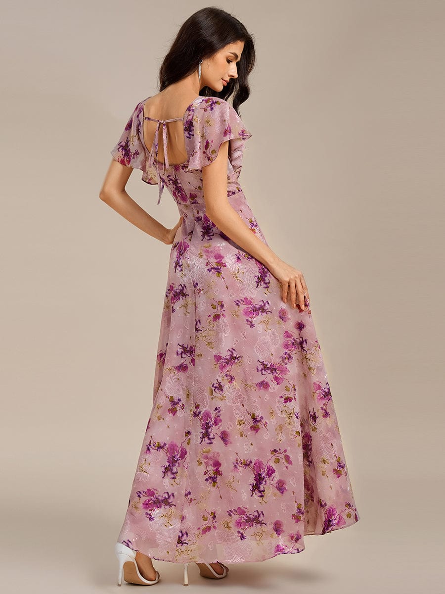 ever WISTERIA|Floral Print Flutter Sleeve Side Split Maxi Formal Dress