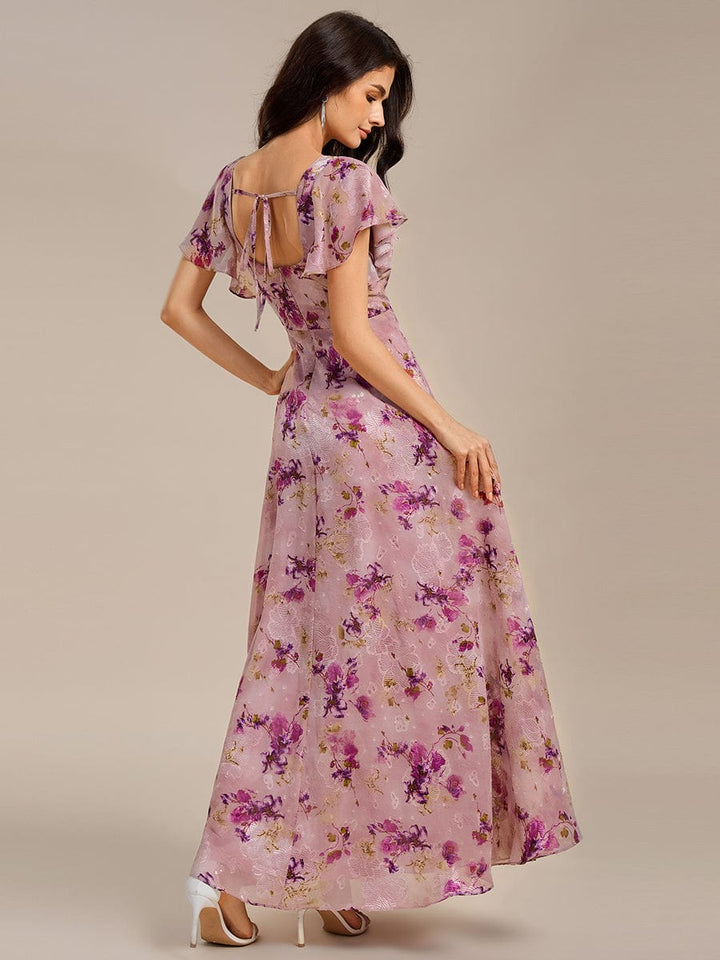ever WISTERIA|Floral Print Flutter Sleeve Side Split Maxi Formal Dress
