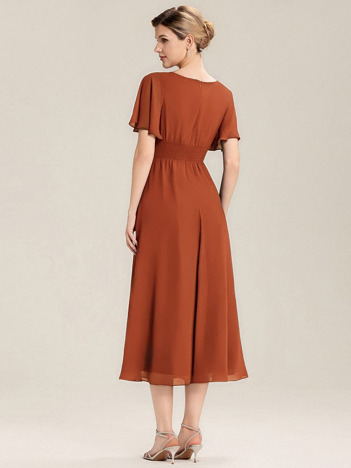 ever LILOU| Pleated Chiffon Ruffle Sleeve Wedding Guest Dress