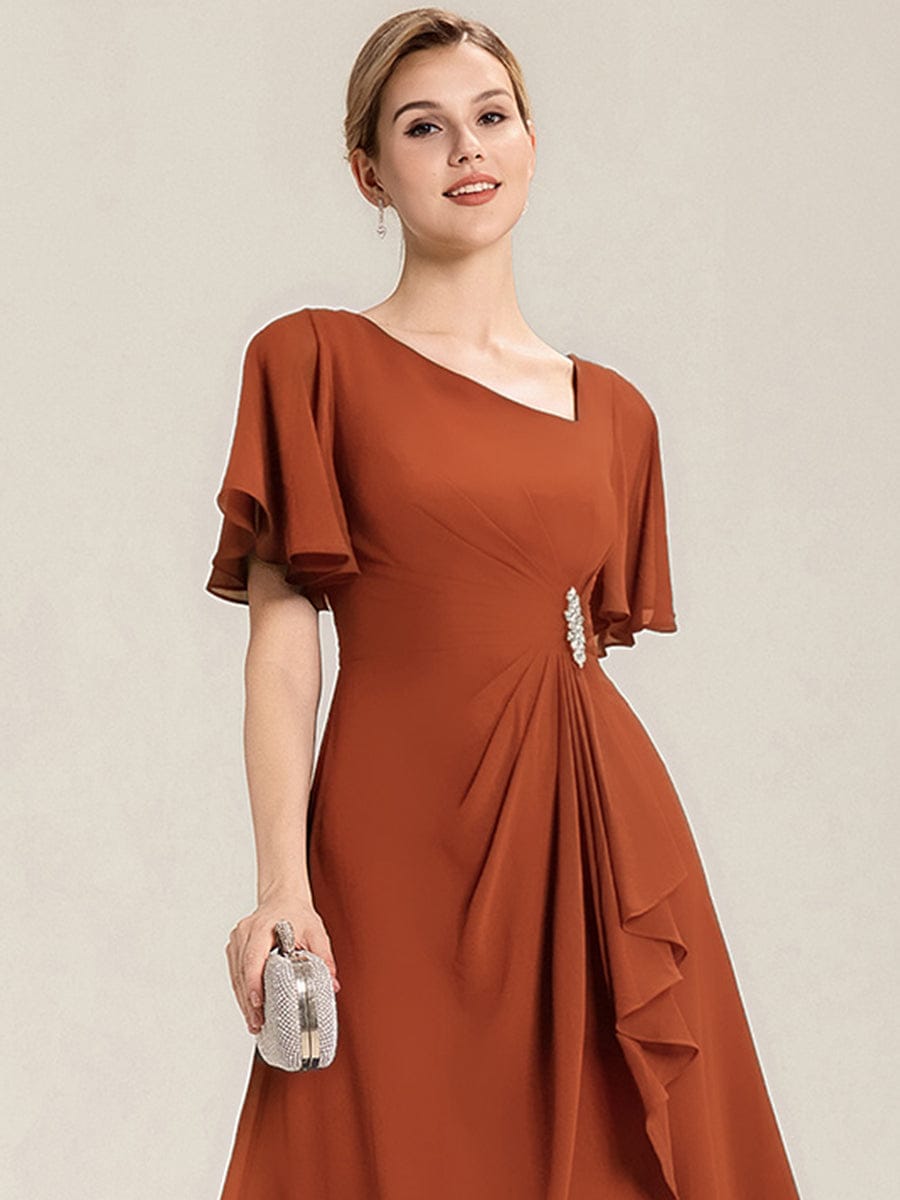 ever LILOU| Pleated Chiffon Ruffle Sleeve Wedding Guest Dress