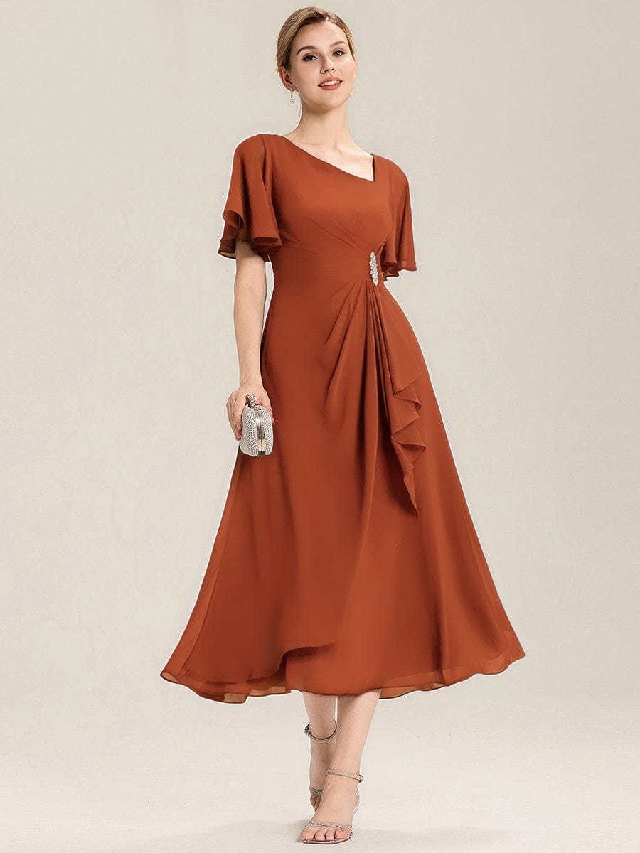 ever LILOU| Pleated Chiffon Ruffle Sleeve Wedding Guest Dress