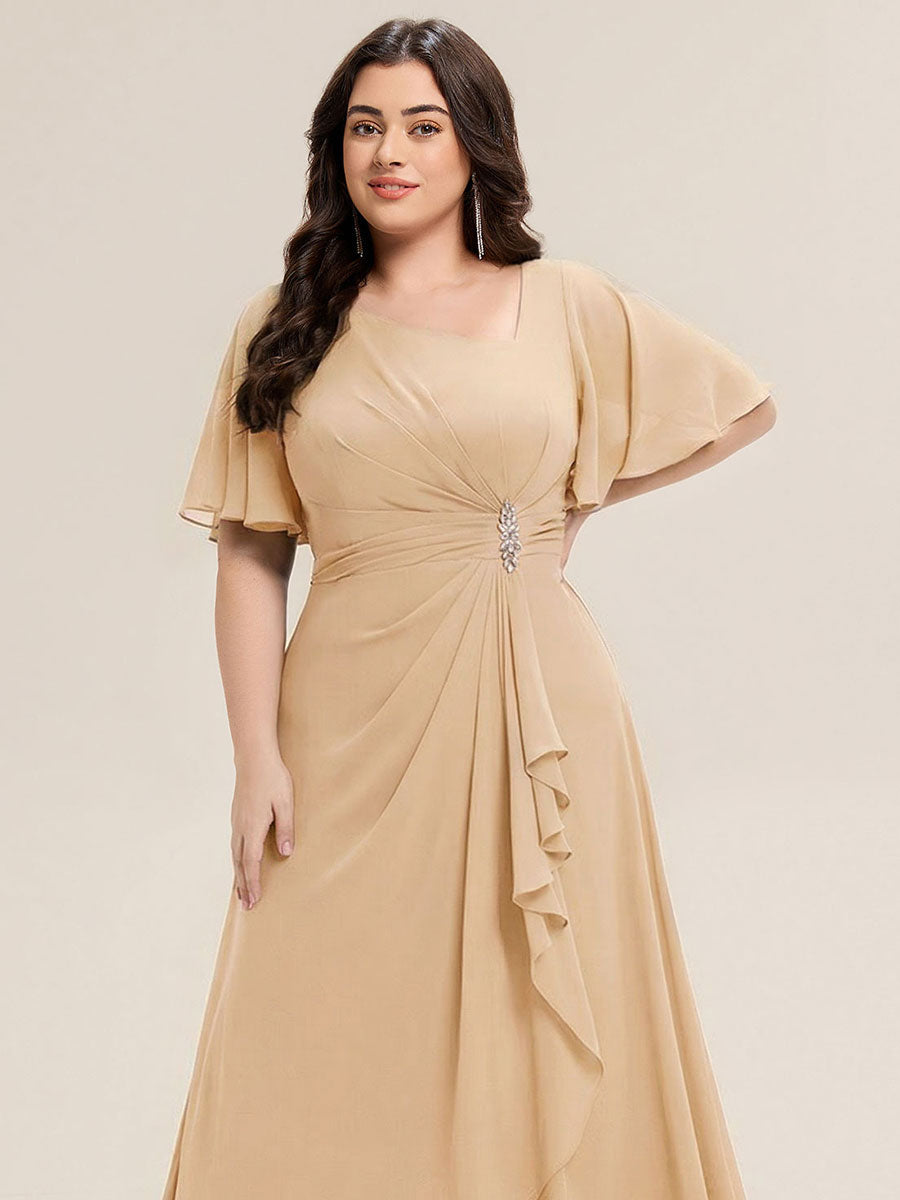 ever LILOU| Pleated Chiffon Ruffle Sleeve Wedding Guest Dress