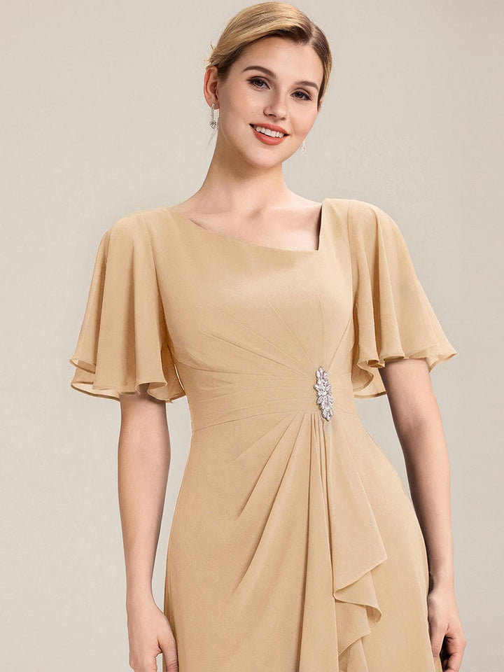 ever LILOU| Pleated Chiffon Ruffle Sleeve Wedding Guest Dress