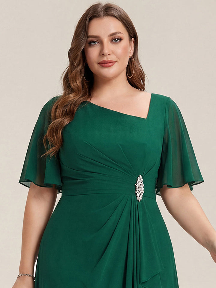 pretty LILOU| Plus Size Pleated Chiffon Ruffle Sleeve Wedding Guest Dress