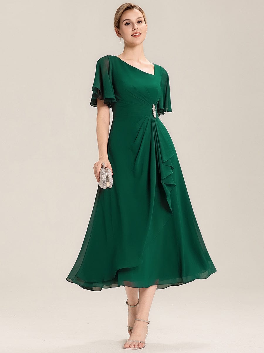 ever LILOU| Pleated Chiffon Ruffle Sleeve Wedding Guest Dress