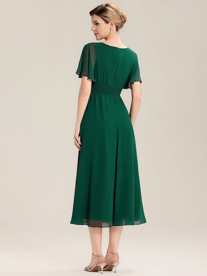 ever LILOU| Pleated Chiffon Ruffle Sleeve Wedding Guest Dress