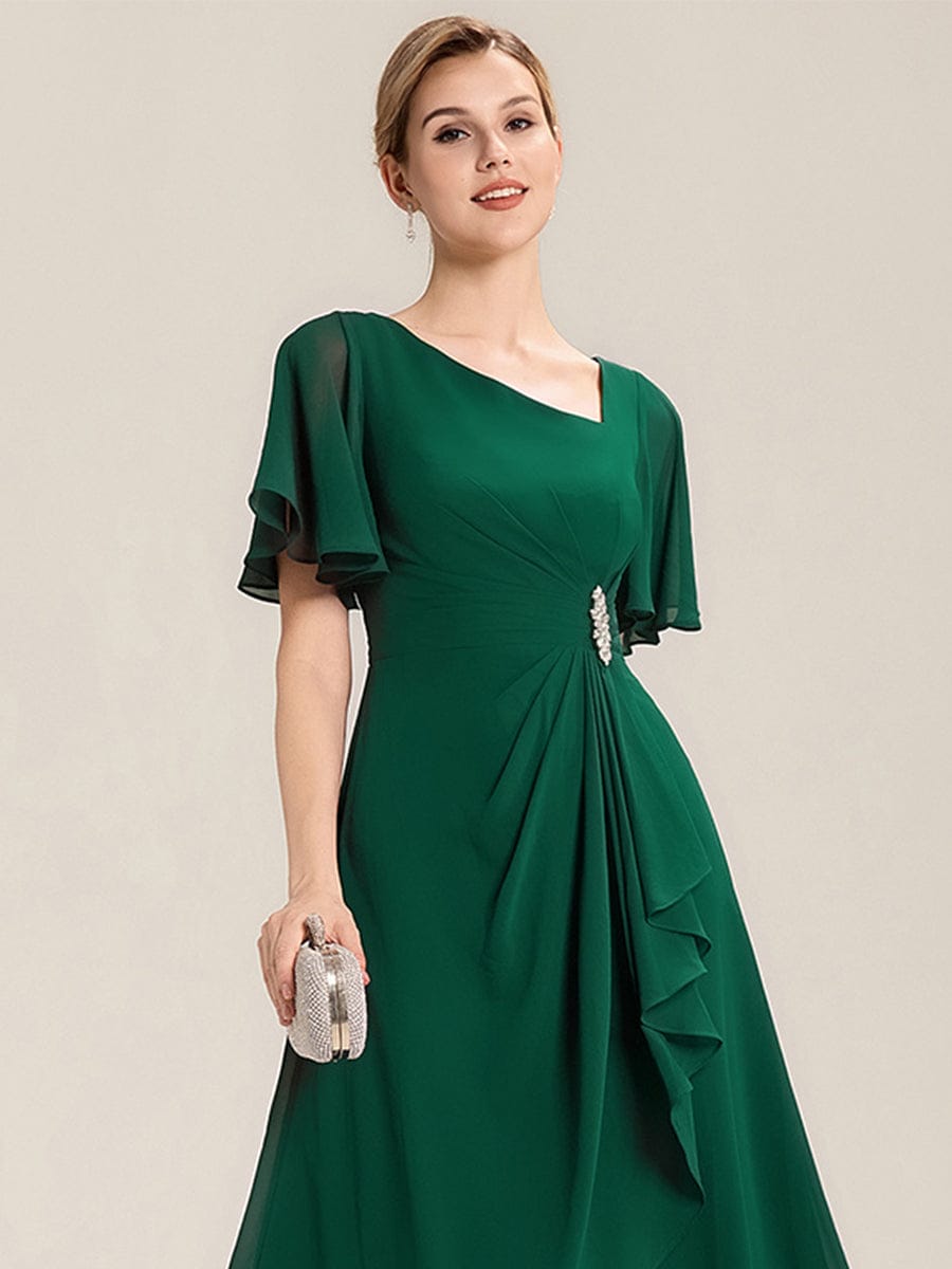 ever LILOU| Pleated Chiffon Ruffle Sleeve Wedding Guest Dress