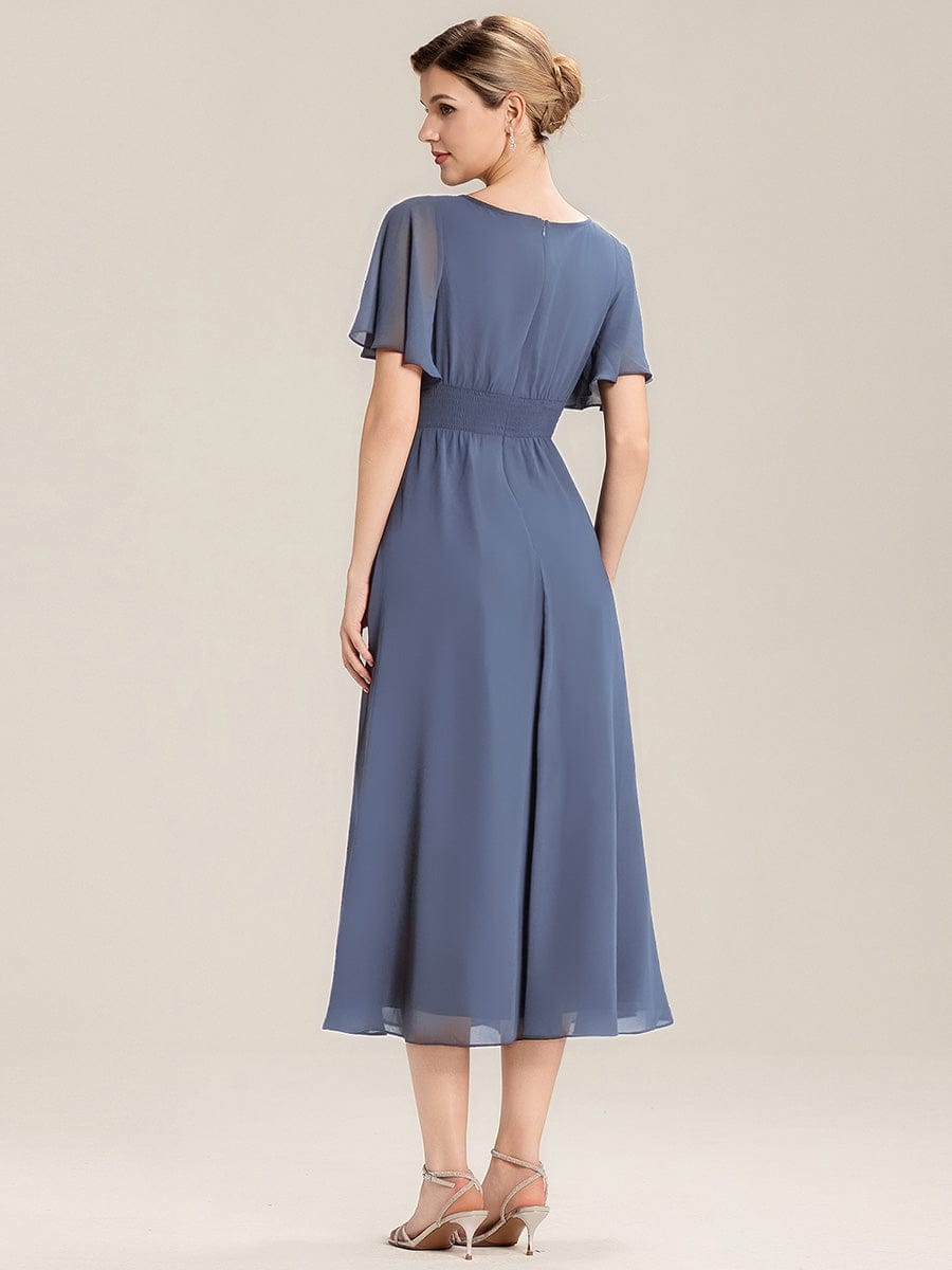 ever LILOU| Pleated Chiffon Ruffle Sleeve Wedding Guest Dress