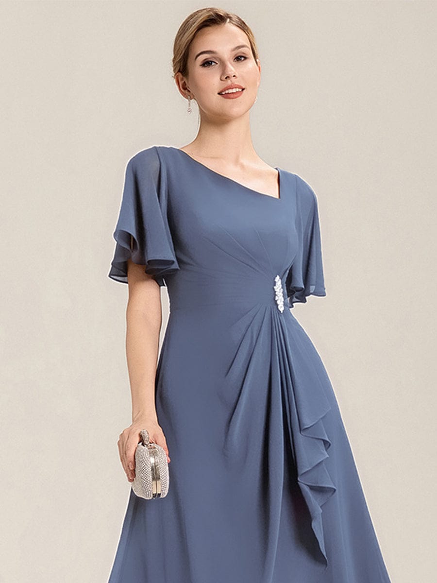 ever LILOU| Pleated Chiffon Ruffle Sleeve Wedding Guest Dress