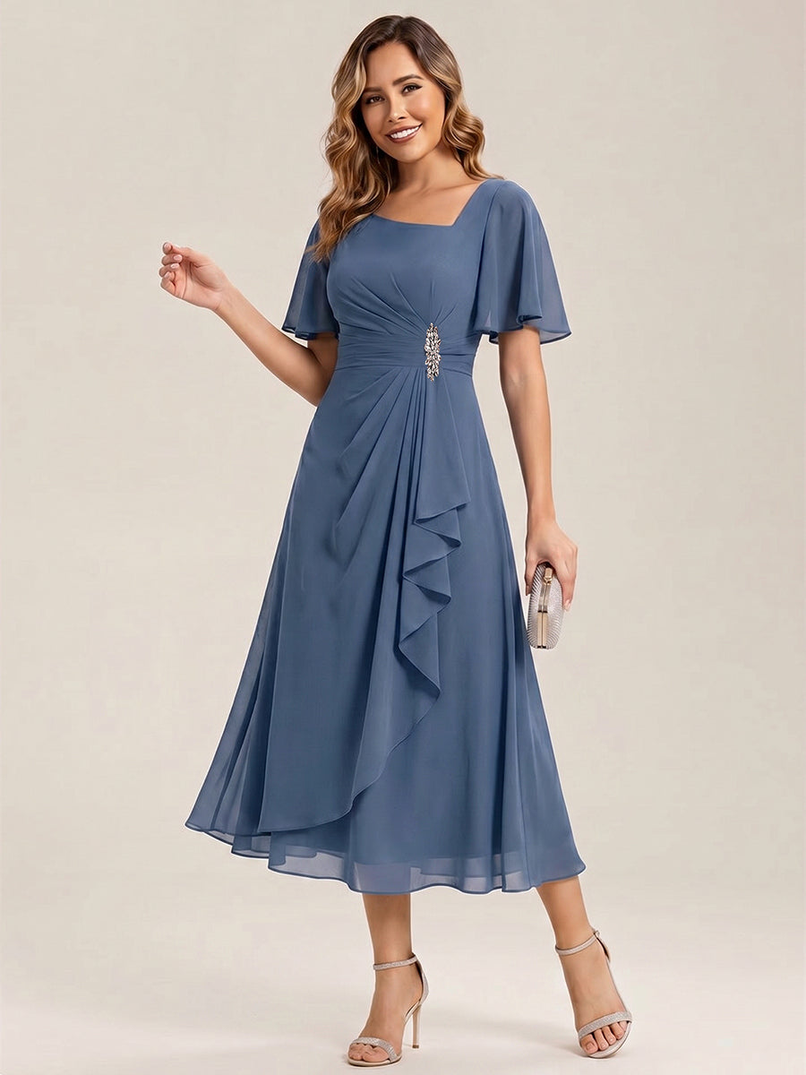 ever LILOU| Pleated Chiffon Ruffle Sleeve Wedding Guest Dress