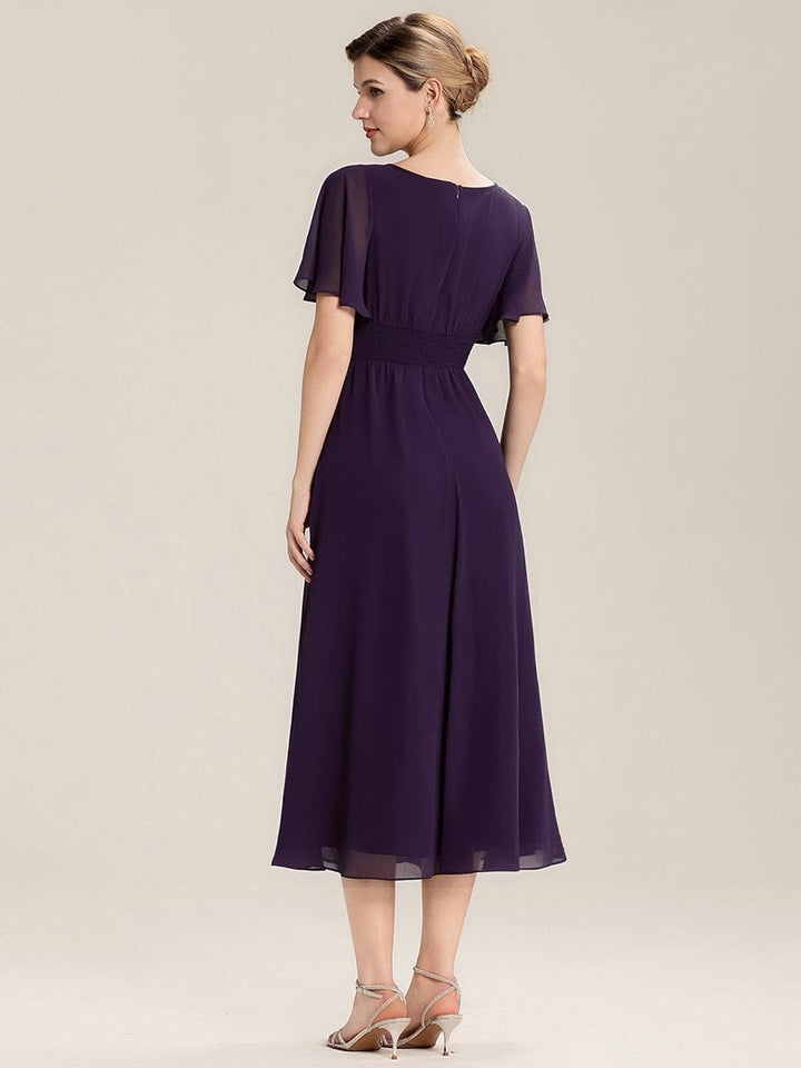 pretty LILOU| Plus Size Pleated Chiffon Ruffle Sleeve Wedding Guest Dress