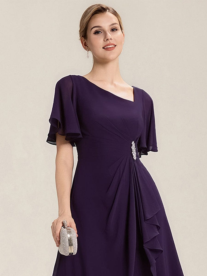 pretty LILOU| Plus Size Pleated Chiffon Ruffle Sleeve Wedding Guest Dress
