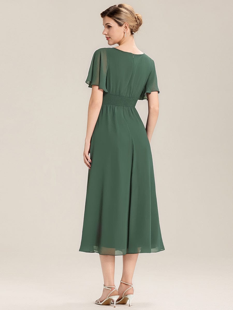 ever LILOU| Pleated Chiffon Ruffle Sleeve Wedding Guest Dress