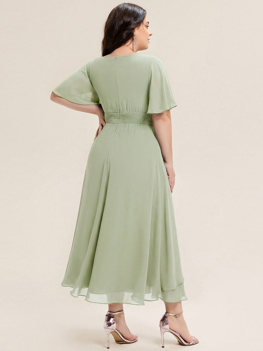 ever LILOU| Pleated Chiffon Ruffle Sleeve Wedding Guest Dress