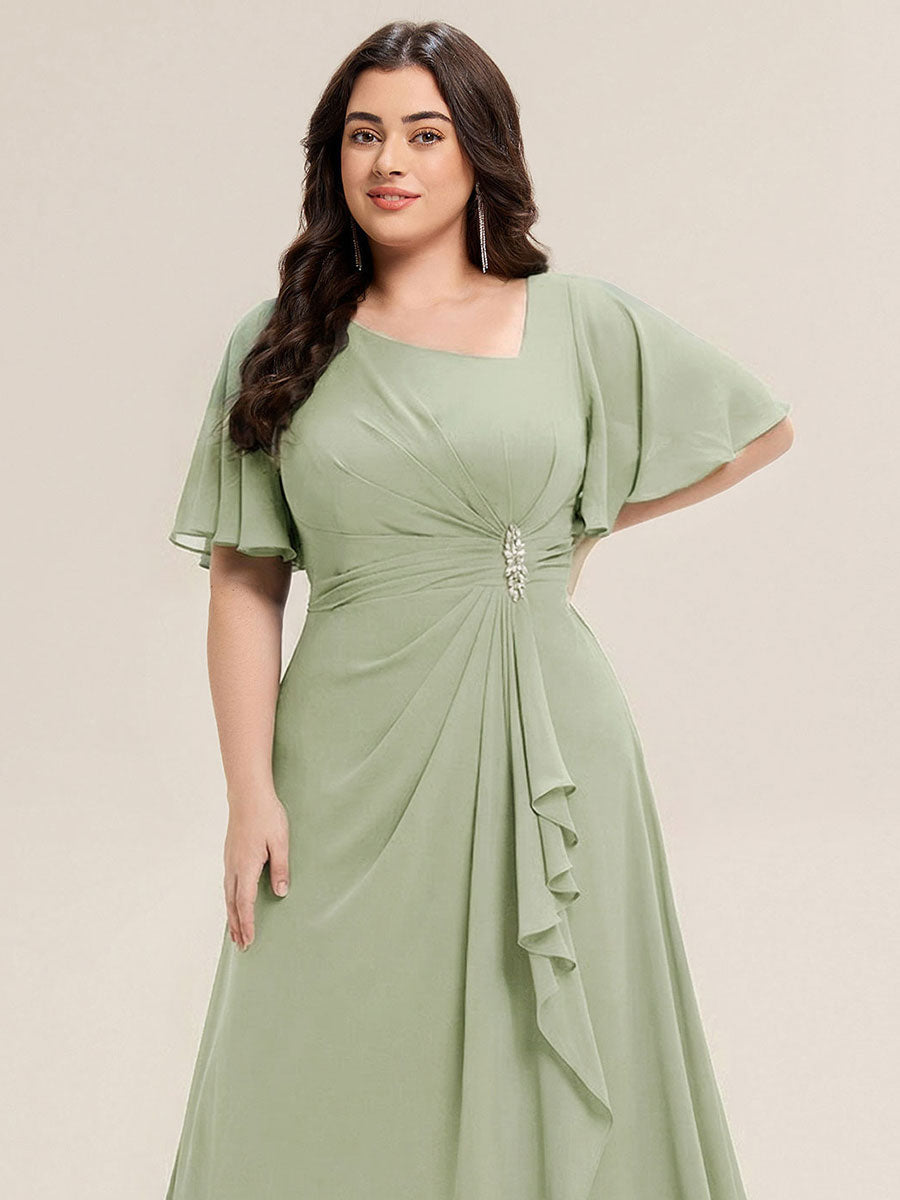 ever LILOU| Pleated Chiffon Ruffle Sleeve Wedding Guest Dress