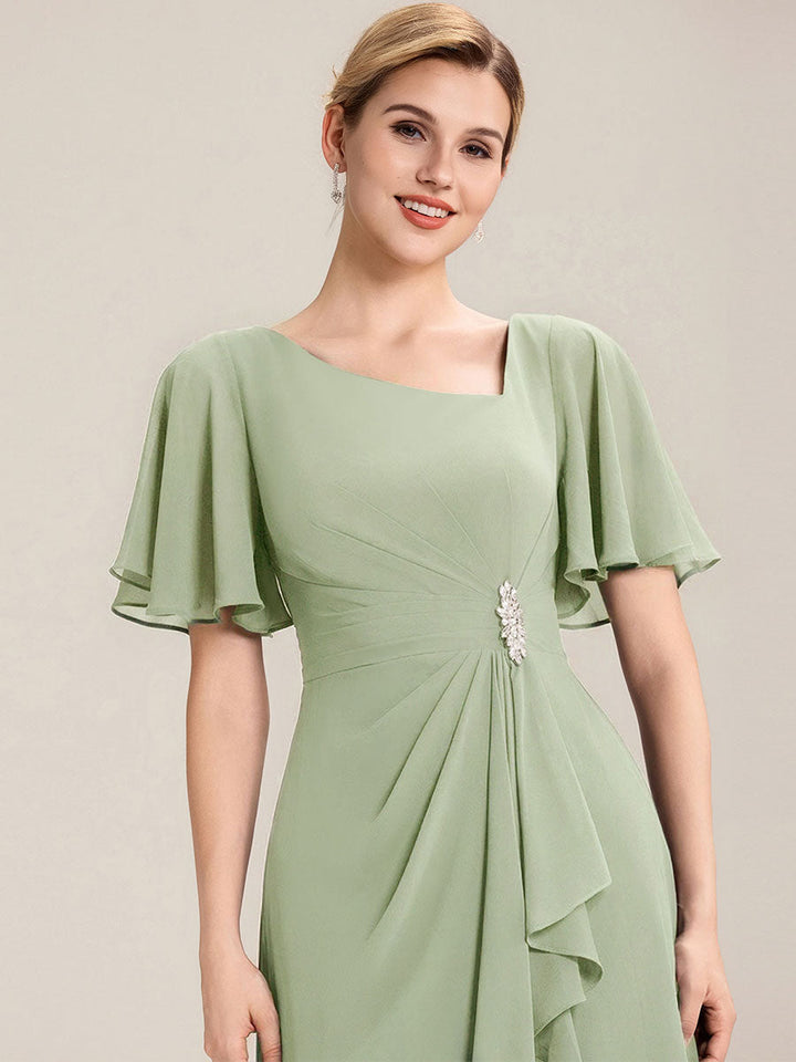 ever LILOU| Pleated Chiffon Ruffle Sleeve Wedding Guest Dress
