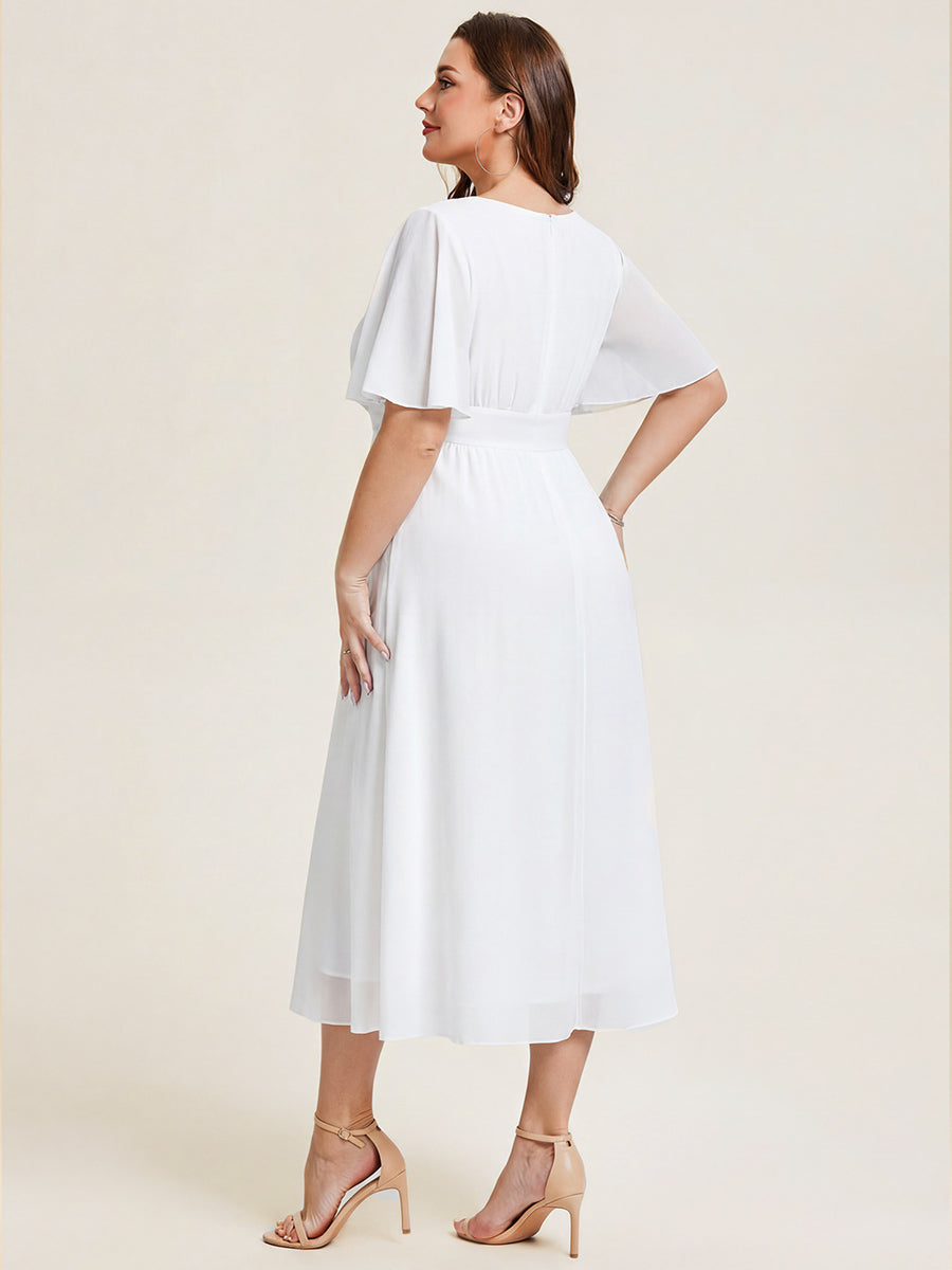 pretty LILOU| Plus Size Pleated Chiffon Ruffle Sleeve Wedding Guest Dress