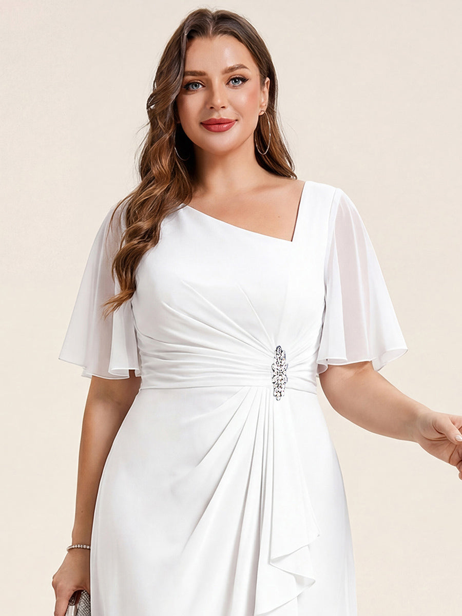 pretty LILOU| Plus Size Pleated Chiffon Ruffle Sleeve Wedding Guest Dress