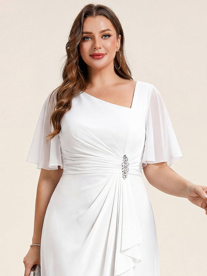 pretty LILOU| Plus Size Pleated Chiffon Ruffle Sleeve Wedding Guest Dress