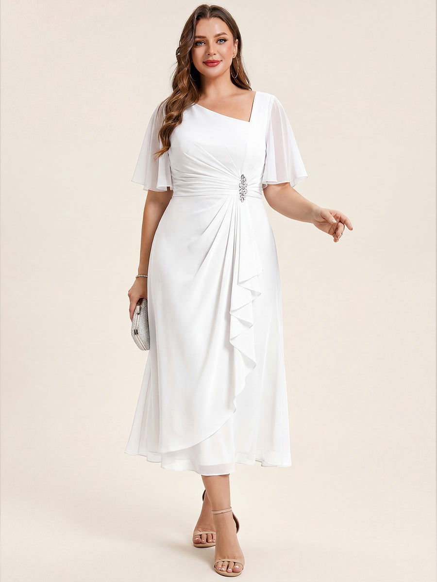 pretty LILOU| Plus Size Pleated Chiffon Ruffle Sleeve Wedding Guest Dress