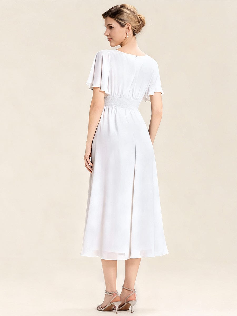 ever LILOU| Pleated Chiffon Ruffle Sleeve Wedding Guest Dress