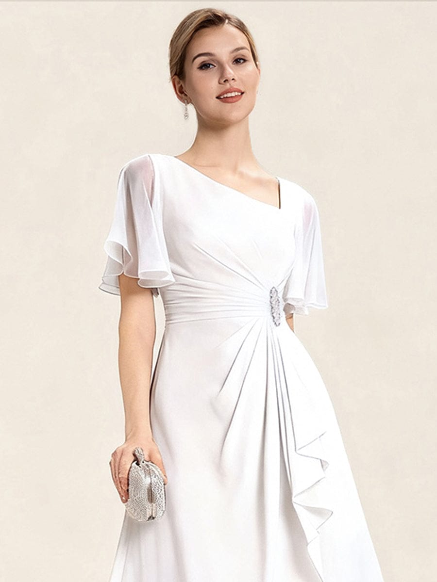 ever LILOU| Pleated Chiffon Ruffle Sleeve Wedding Guest Dress