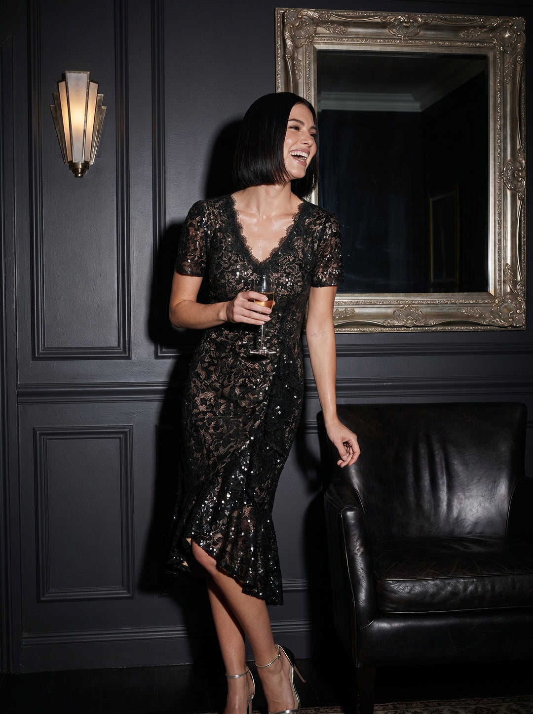 Sequin Lace High Low Wedding Guest Dress