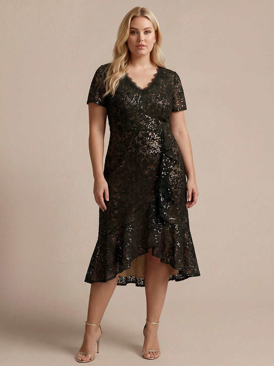Sequin Lace High Low Wedding Guest Dress