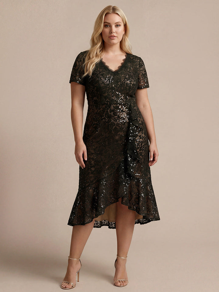 Sequin Lace High Low Wedding Guest Dress