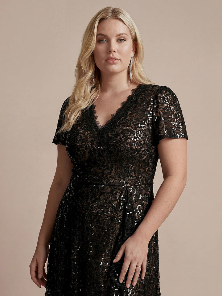 Sequin Lace High Low Wedding Guest Dress