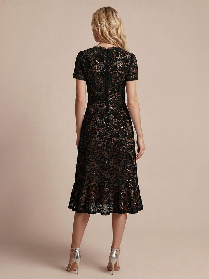 Sequin Lace High Low Wedding Guest Dress