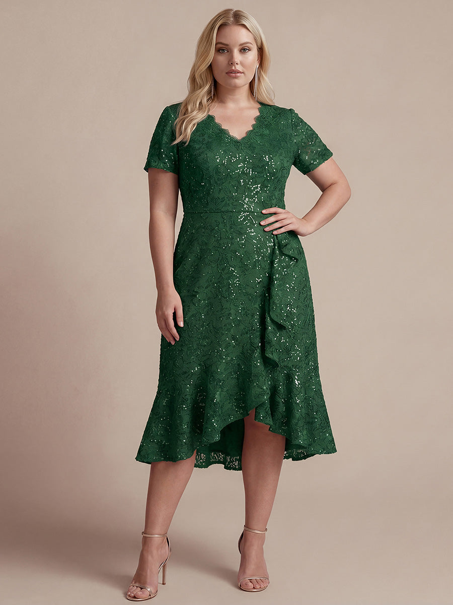 Sequin Lace High Low Wedding Guest Dress