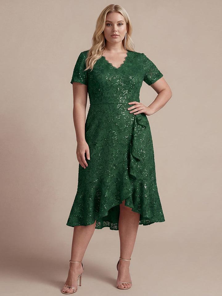 Sequin Lace High Low Wedding Guest Dress