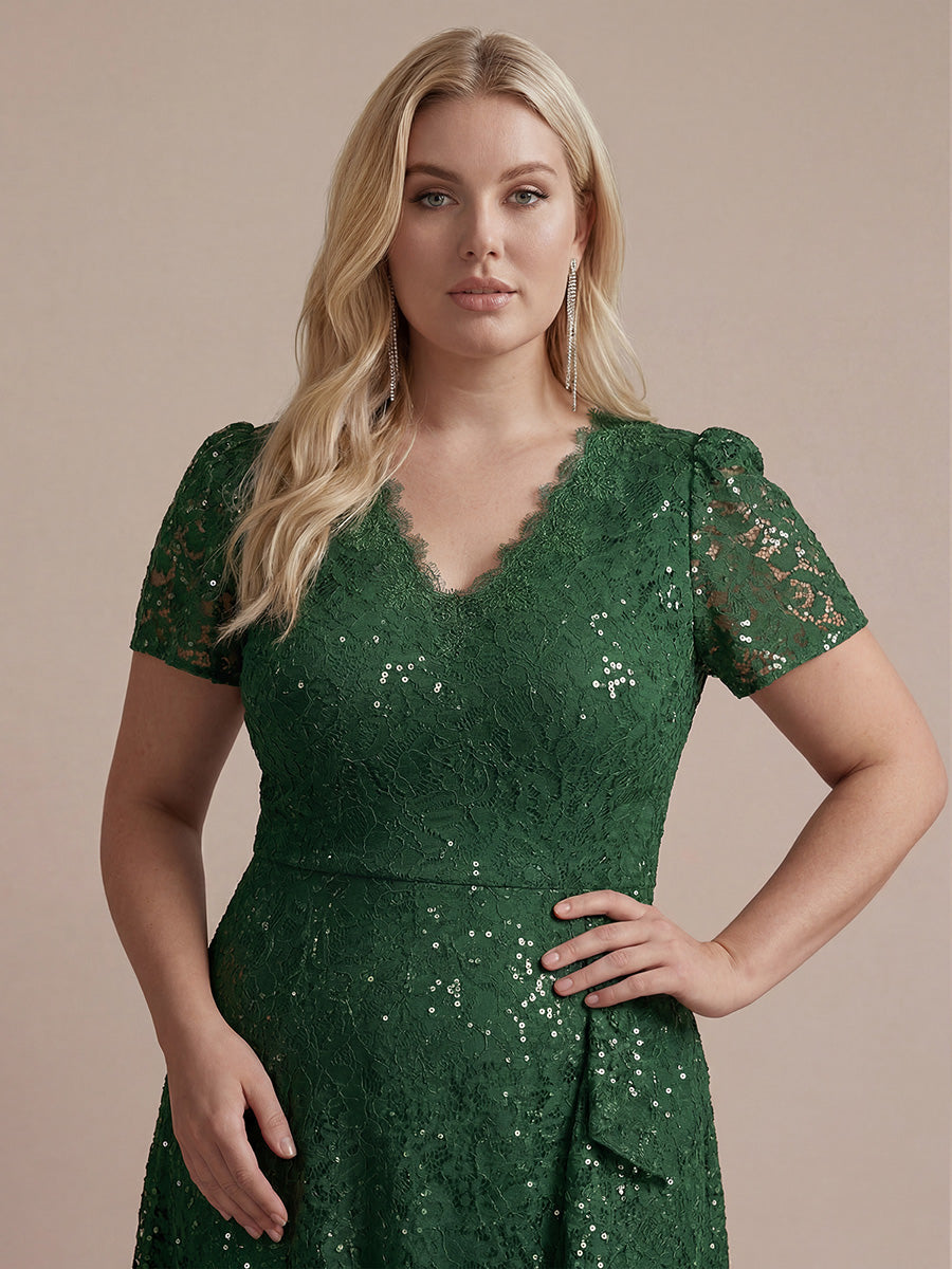 Sequin Lace High Low Wedding Guest Dress