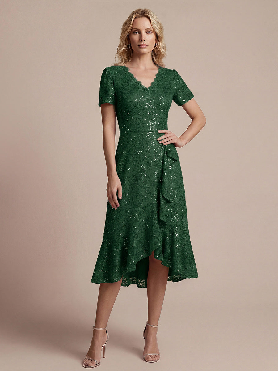 Sequin Lace High Low Wedding Guest Dress
