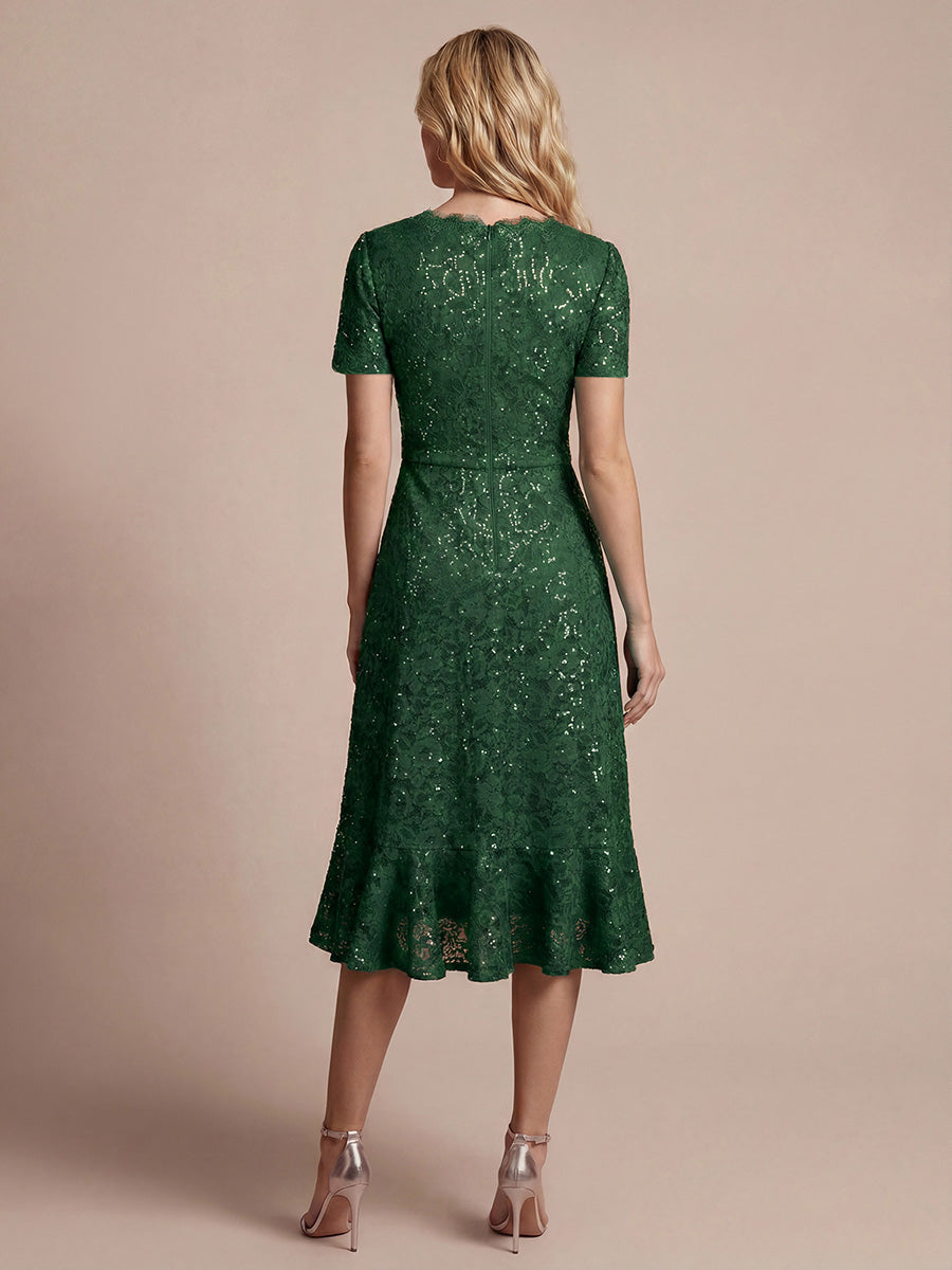 Sequin Lace High Low Wedding Guest Dress
