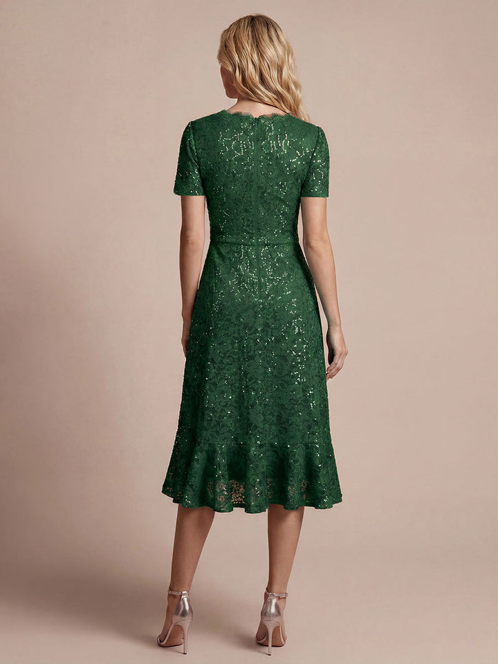Sequin Lace High Low Wedding Guest Dress