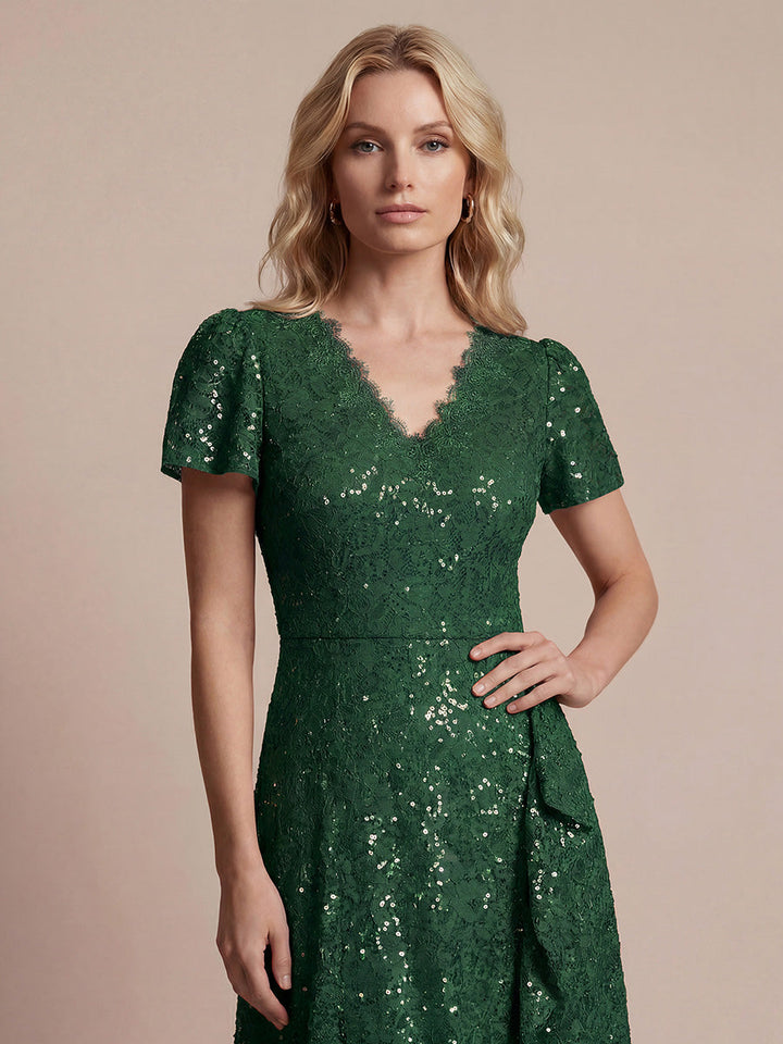 Sequin Lace High Low Wedding Guest Dress