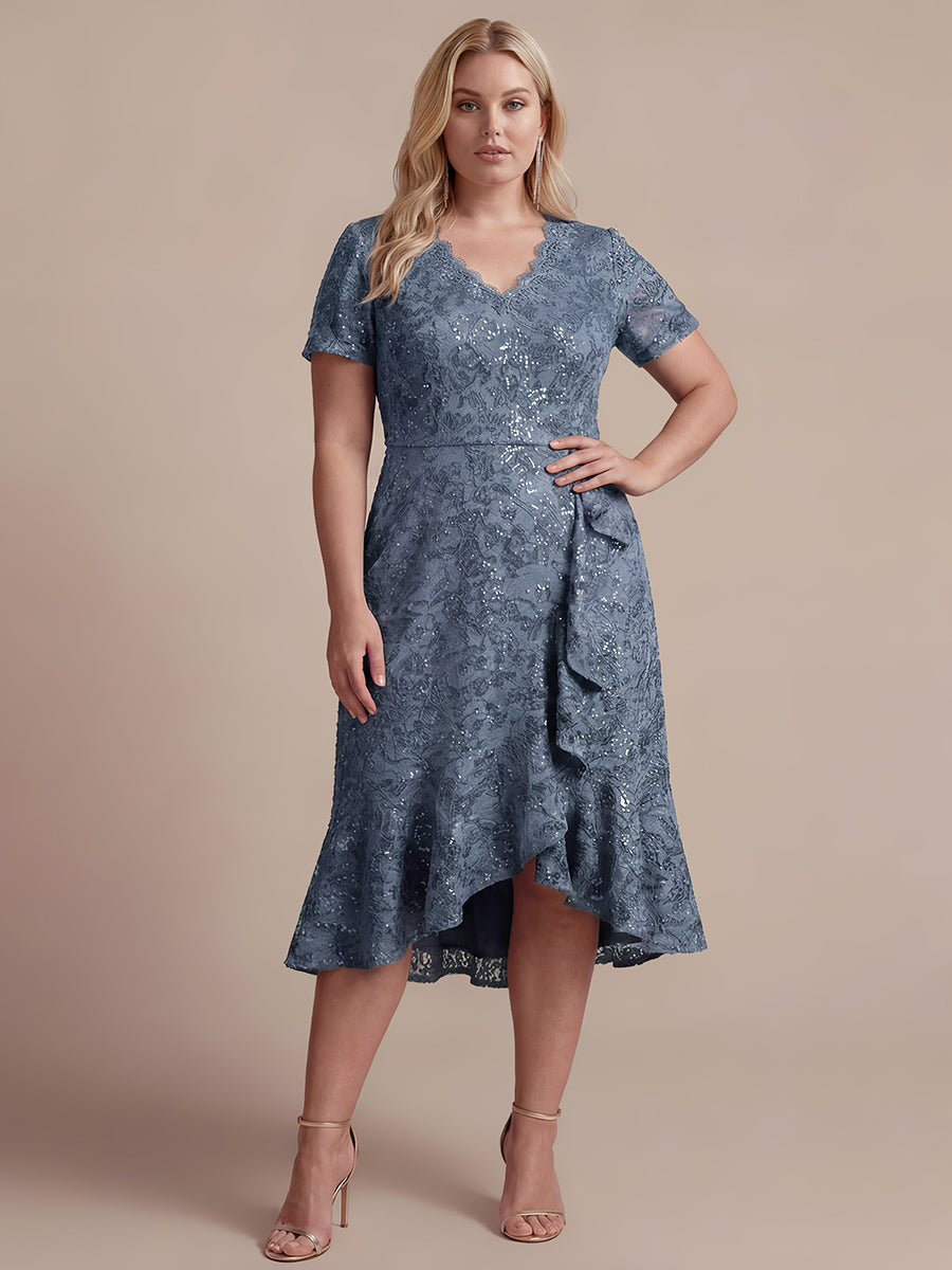 Sequin Lace High Low Wedding Guest Dress