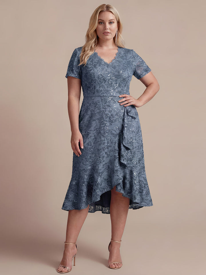 Sequin Lace High Low Wedding Guest Dress