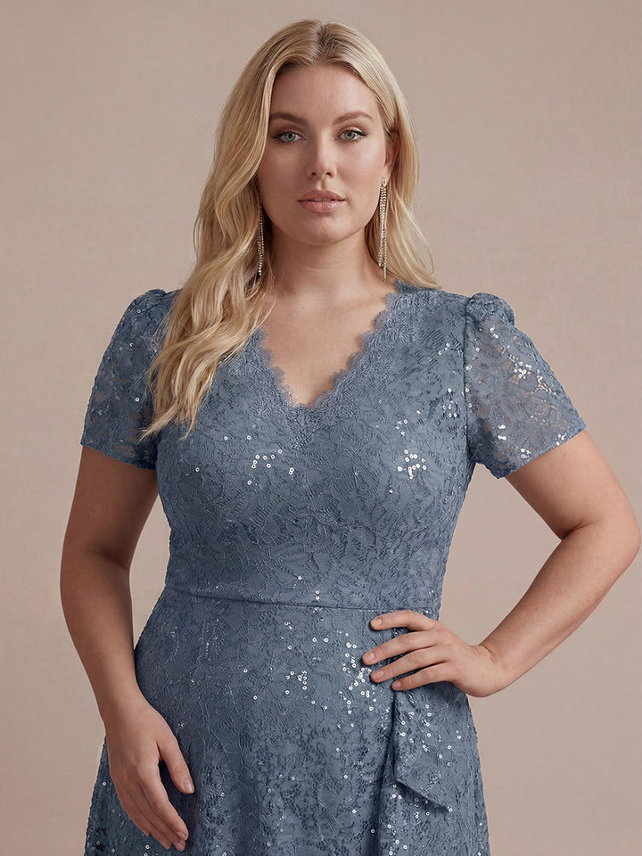 Sequin Lace High Low Wedding Guest Dress